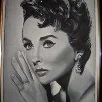 Elizabeth Taylor gouache sur toile cartonnée 33 x 46 cm (à vendre)
